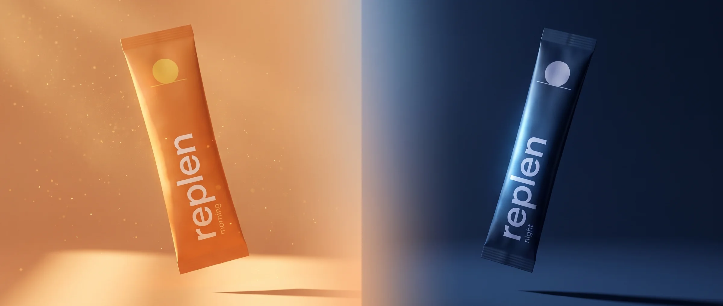 The morning pack floating in warm light and the night pack floating in moonlight, side by side